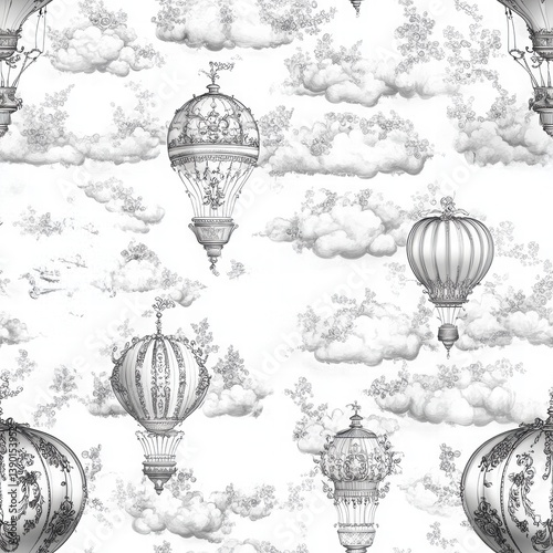 Obraz na płótnie Vintage Hot Air Balloons and Clouds in Elegant Background Design w salonie