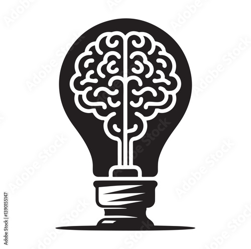 Intelligence lamp with brain idea logo icon Silhouette.