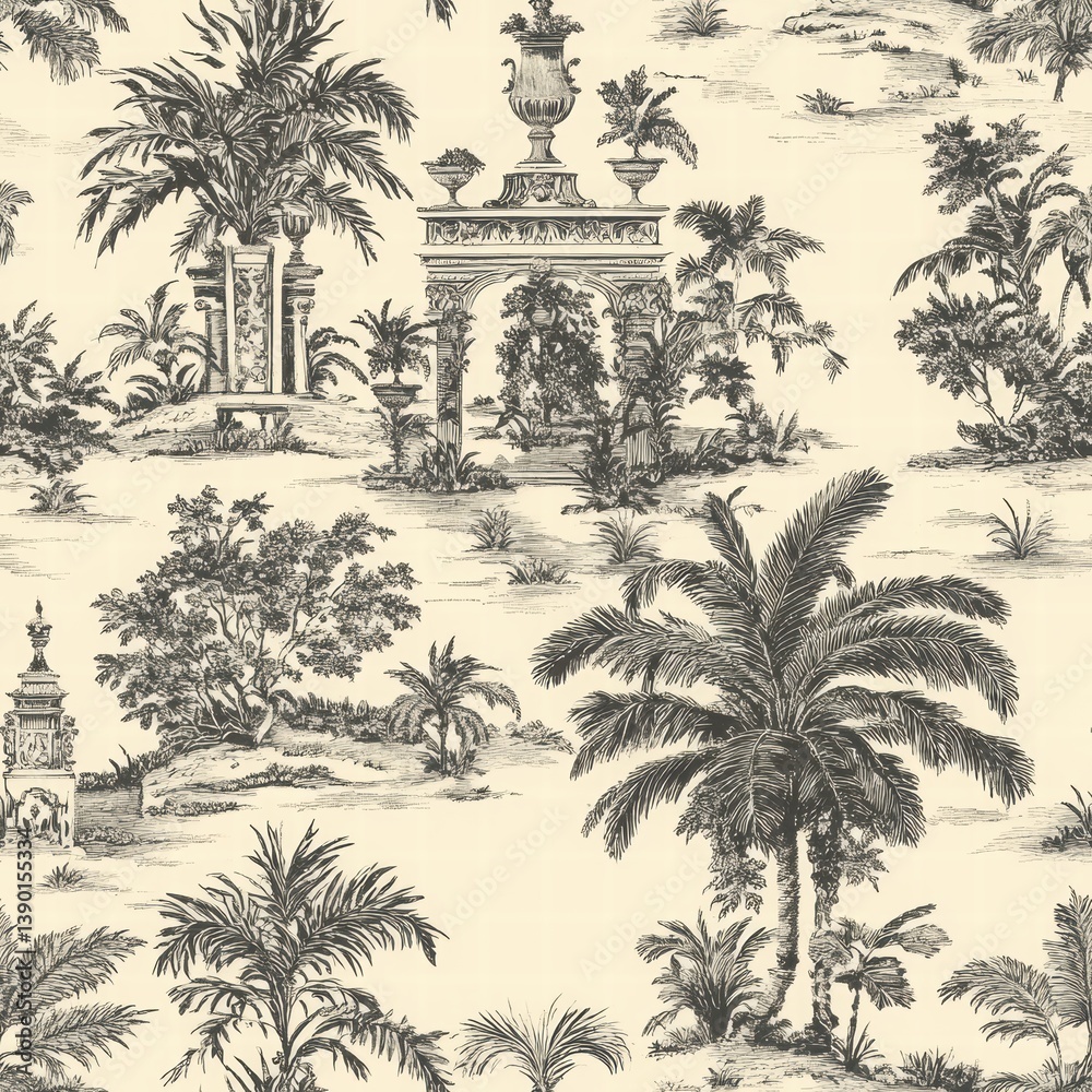 Elegant Vintage Botanical Patterns with Palm Trees and Flora