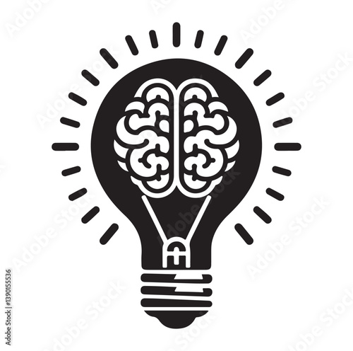 Intelligence lamp with brain idea logo icon Silhouette.
