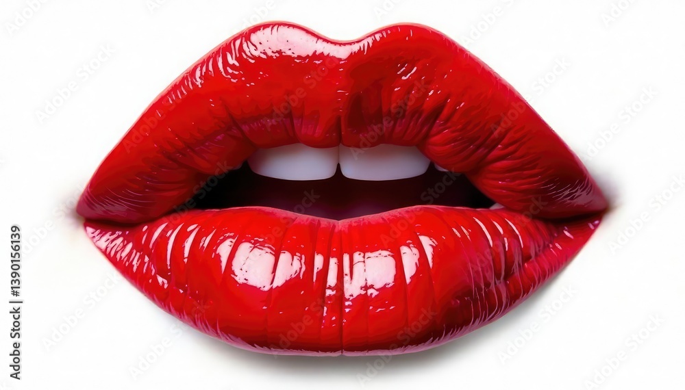 Obraz premium Intense red lipstick mark, isolated on pure white, dramatic, simple