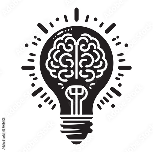 Intelligence lamp with brain idea logo icon Silhouette.