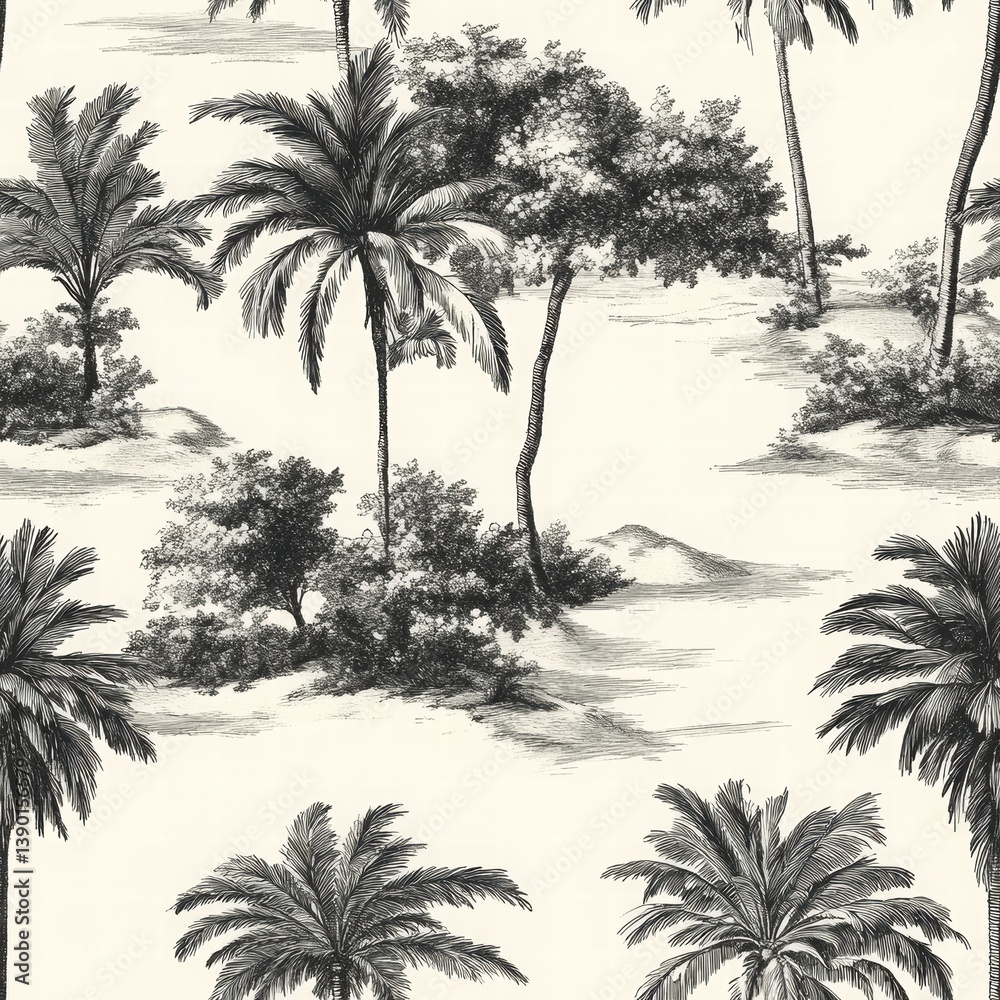 Tropical Oasis with Lush Greenery and Vibrant Palm Trees
