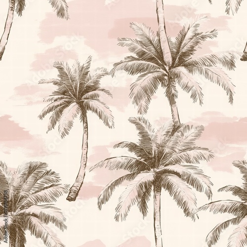Obraz na płótnie Vintage Tropical Palm Leaf Pattern Seamless Background Design w salonie