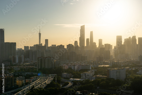Guangzhou, China Zhujiang New Town CBD city skyline at dusk photo
