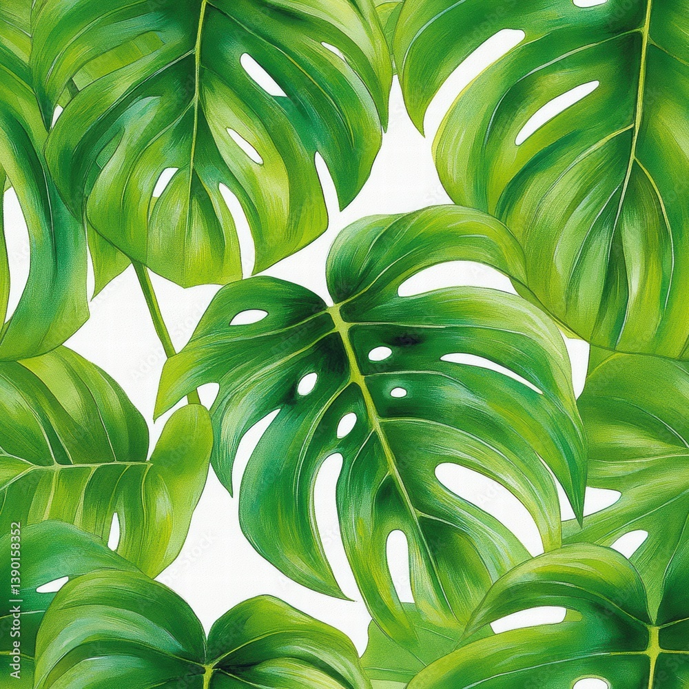 Lush Green Tropical Leaves Pattern for Nature and Interior Design
