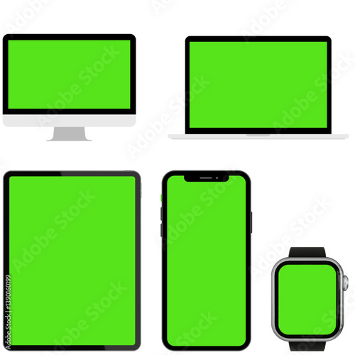set of electronic computer with green screen