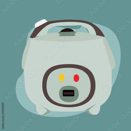 Rice Cooker Manual Vector, White Rice Cooker Household Appliances. Electronic Rice Cooker. 