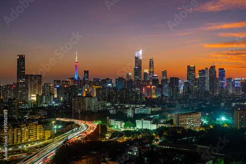 Night view of the city skyline of Zhujiang New Town CBD, Guangzhou, China