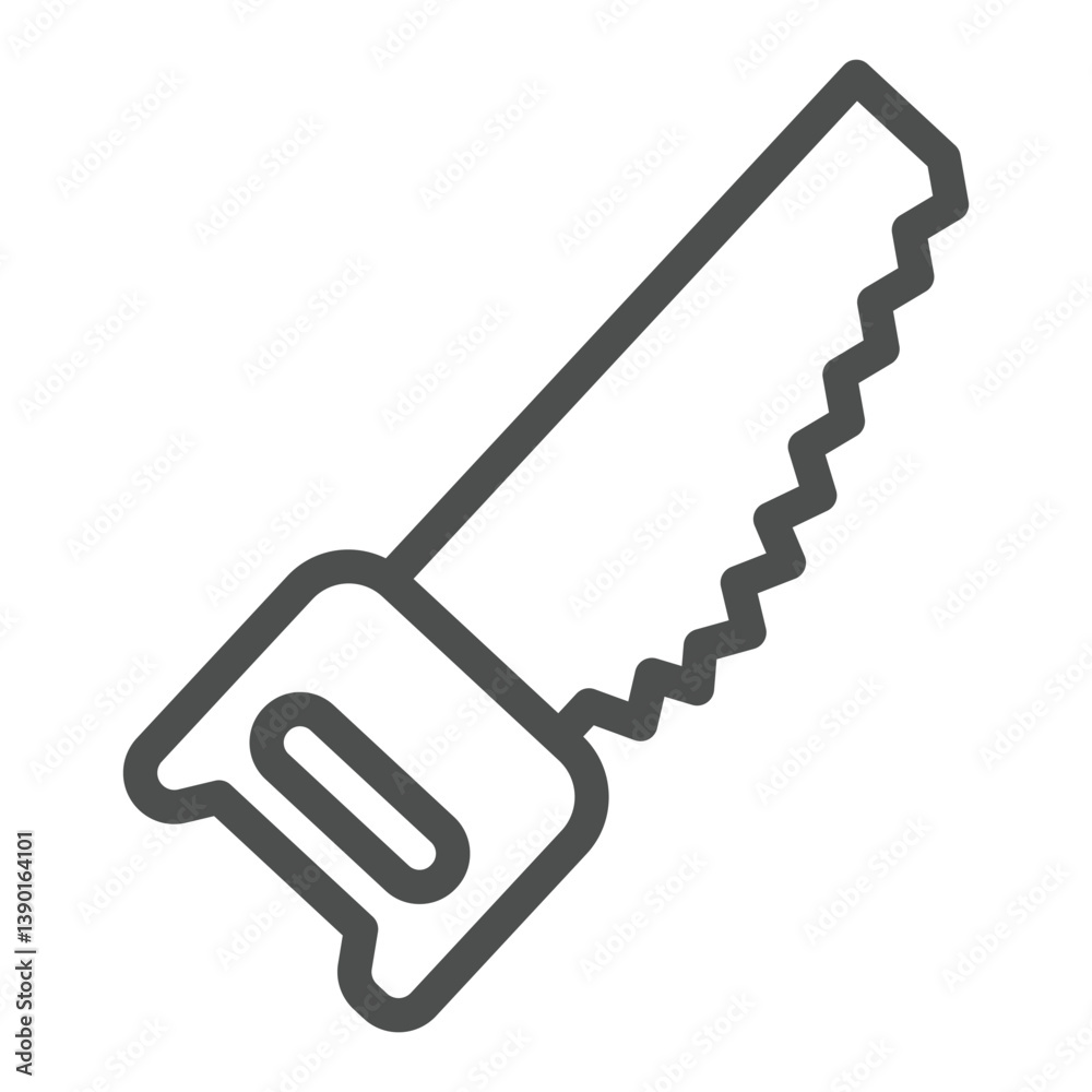 Manual saw for one hand line icon, forestry concept. Vector graphics. Sawing tool, woodwork sign on white background, outline style icon for mobile or web design. Manual saw for one hand line icon, forestry concept. Vector graphics. Sawing tool, woodwork sign on white background, outline style icon for mobile or web design.