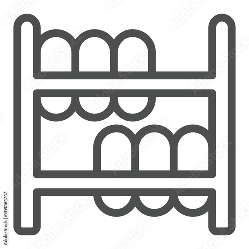 Car tires shelf line icon, tires fitting concept. Vector graphics. Shelf with tires, storage sign on white background, outline style icon for mobile or web design.