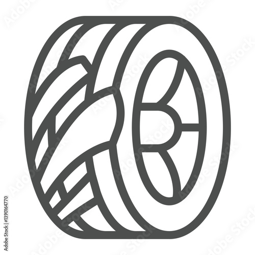 Damaged tire of wheel line icon, tires fitting concept. Vector graphics. Used tire sign on white background, outline style icon for mobile or web design.