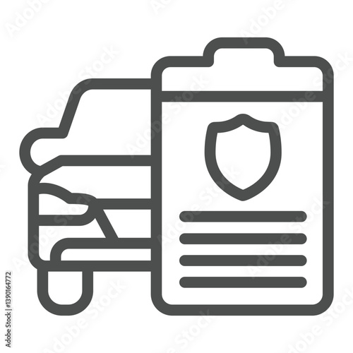 Car with document line icon, automobile concept. Vector graphics. Motor vehicle, insurance sign on white background, outline style icon for mobile or web design.