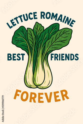 Romaine Lettuce Cartoon with Best Friends Forever Message Displayed