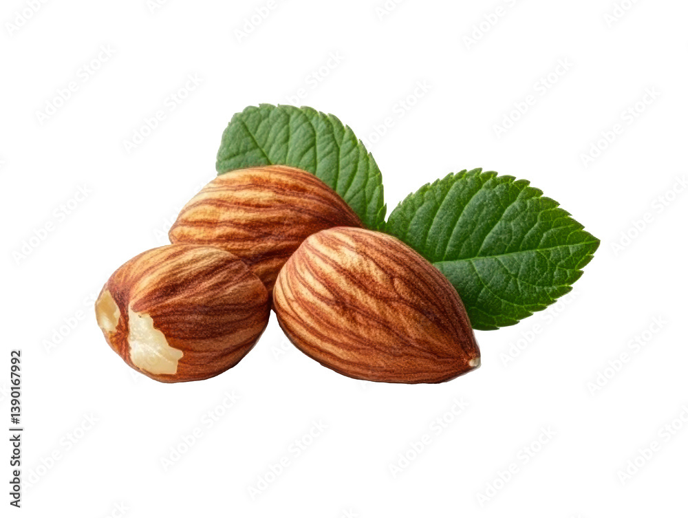 Hazel nuts with green leaves for culinary use or decoration on a transparent background, cut out Hazel nuts with green leaves for culinary use or decoration on a transparent background, cut out