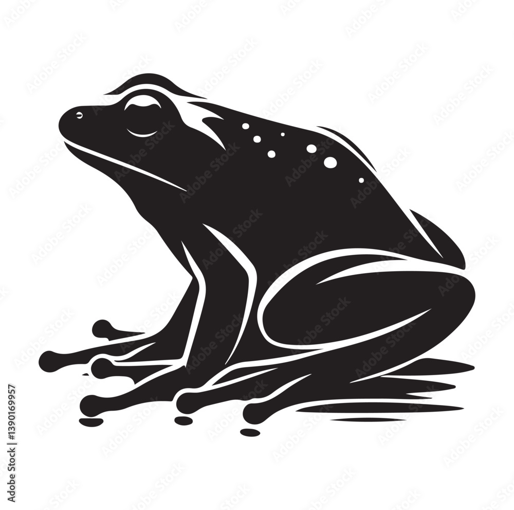 Naklejka premium Frog silhouette jumping, climbing a plan, line art vector.