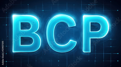 Glowing blue BCP letters with digital grid background create futuristic and vibrant atmosphere, perfect for technology themes