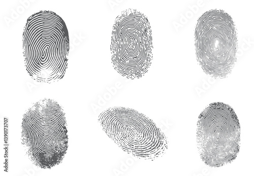 fingerprint or thumbprint set isolated. Fingerprint icons. Personal id identity. Press finger, scan for safety. Set fingerprint scanning icon sign
