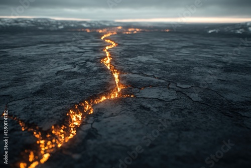 Obraz na płótnie A vivid scene of glowing lava seeping through cracked, dark earth, showcasing the raw power of volcanic activity in a dramatic landscape. w salonie