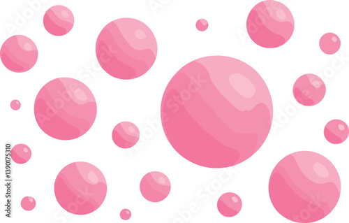 Playful pink bubbles on white background for party decoration or design