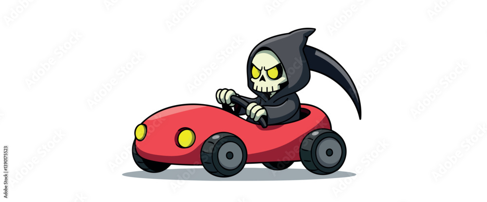 grim reaper driving a red toy car grim reaper driving a red toy car