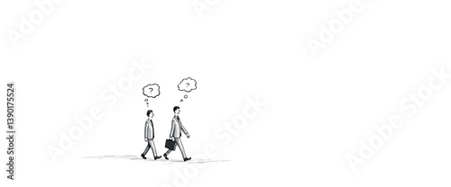 two pensive businessmen walking and contemplating