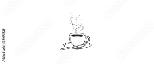 steaming cup of coffee on a saucer with a spoon