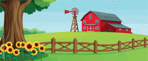 classic red barn in a picturesque rural landscape