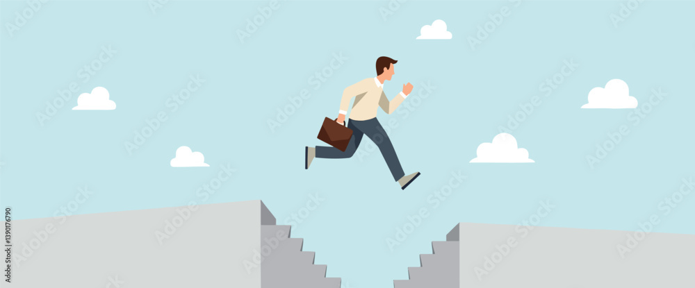 businessman leaps over between stairs symbolizing overcoming challenges and achieving goals businessman leaps over between stairs symbolizing overcoming challenges and achieving goals