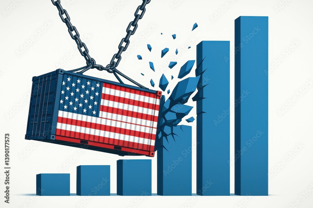 Container Impact on Graph with US Flag Breaking Chart Bar