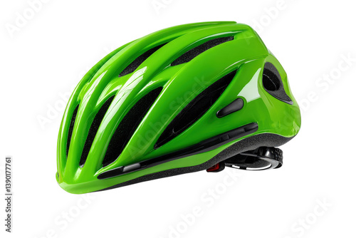 Green bicycle helmet isolated on transparent background, ready for safe cycling