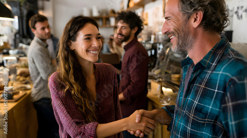 Positive business collaboration showcased through a cheerful handshake between colleagues