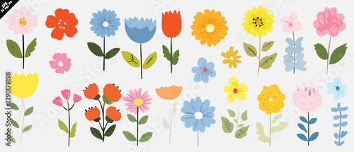 Wallpaper Mural colorful simple vector illustration of spring flowers in bright pastel and yellow tones Torontodigital.ca