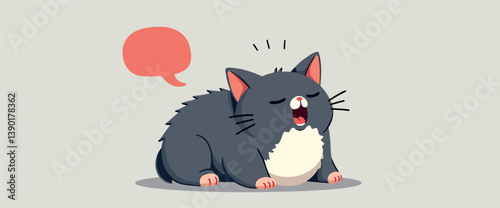 fluffy gray cat with white chest peacefully yawning