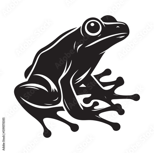 Frog silhouette jumping, climbing a plan, line art vector.