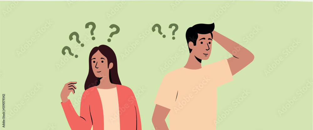 man and woman thoughtfully pondering questions