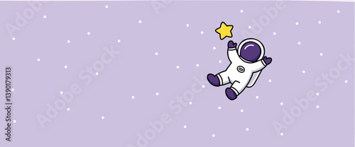 cheerful astronaut reaching for a star in space