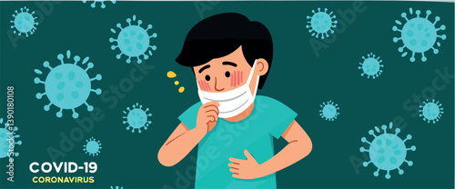 person wearing a face mask amidst coronavirus particles depicting the covid-19