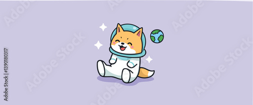 joyful cartoon fox astronaut sitting on a planet