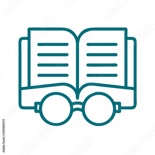 Open book with glasses symbolizing reading and knowledge  