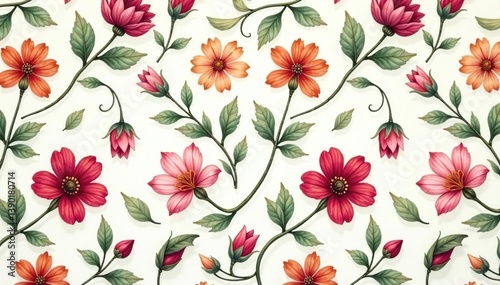Wallpaper Mural Delicate, intertwined floral motif; soft color palette, continuous repeat , wallpaper, subtle, summer Torontodigital.ca