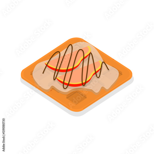 3D Isometric Flat Vector Illustration of Homemade Pastry, Assorted Belgian Waffles with Fresh Berries, Cream, and Icecream. Item 4