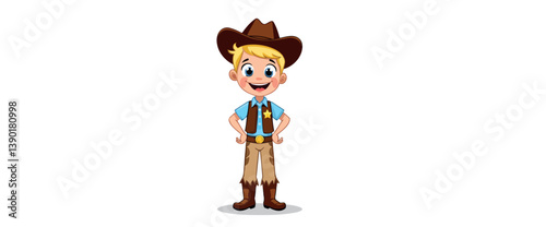 cheerful cartoon cowboy boy