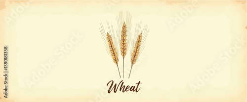 three golden wheat stalks on a vintage background