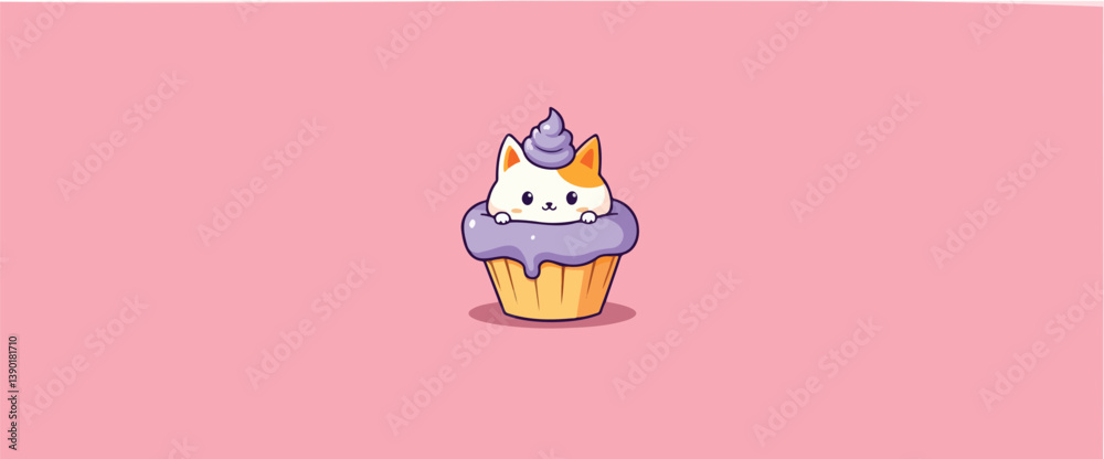 playful cat nestled in a lavender cupcake