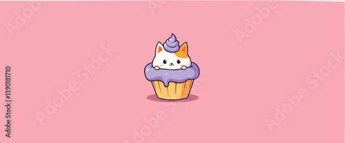 Obraz na płótnie playful cat nestled in a lavender cupcake w salonie