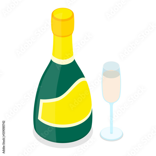 3D Isometric Flat Vector Set of Champagne Bottles, Sparkle Wine. Item 1