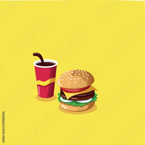 juicy cheeseburger and a refreshing soda creating a satisfying meal