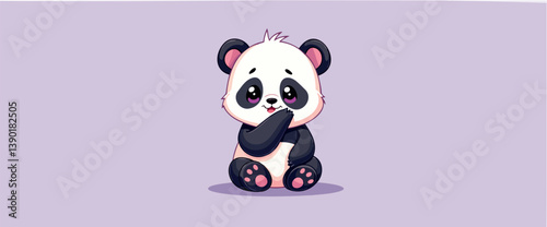 adorable baby panda sitting shyly