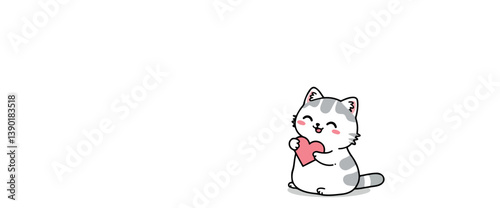 adorable cartoon cat holding a pink heart